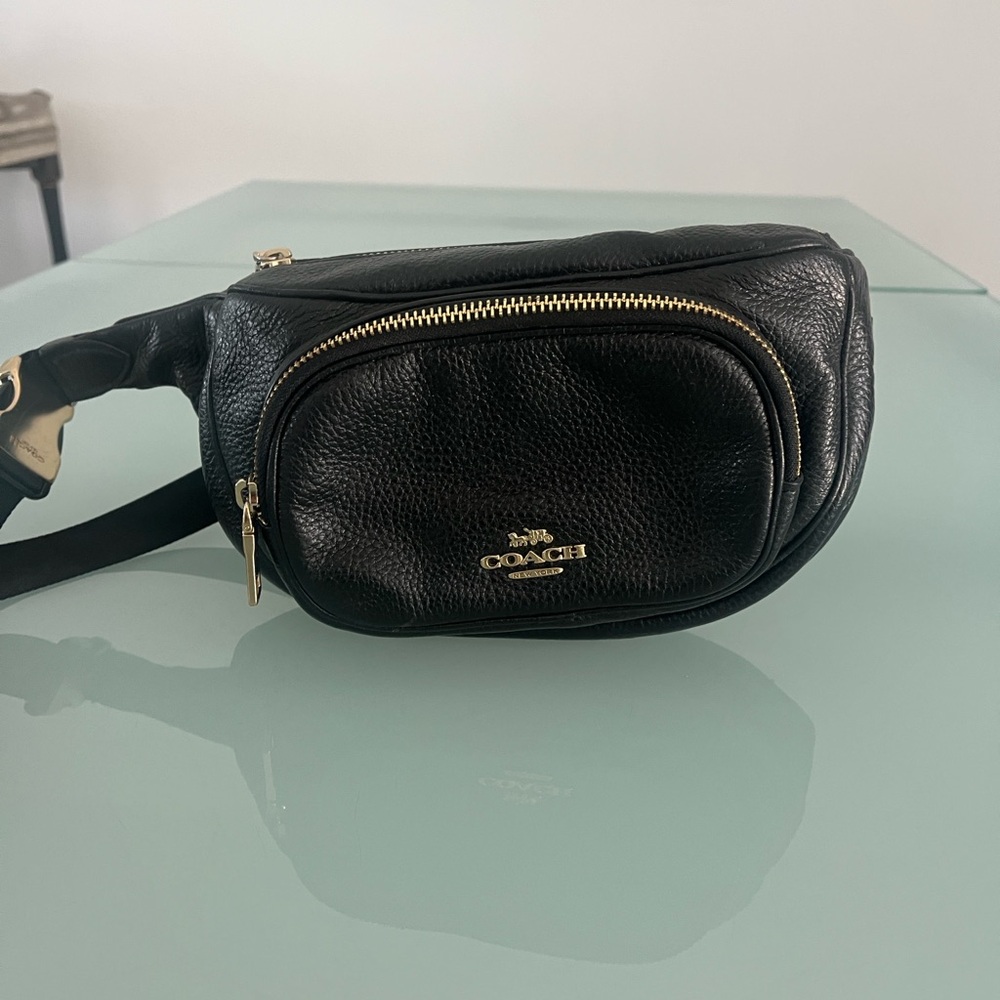 Coach Black Pebbled Leather Waist Bag with Gold Hardware